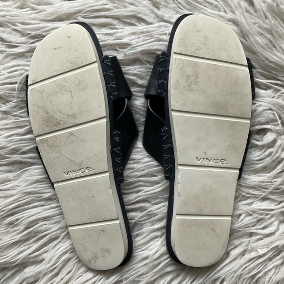 Vince Nico Black Leather Criss Cross Slide Squared Toe Flat Sandals Size 7.5 - Picture 9 of 13